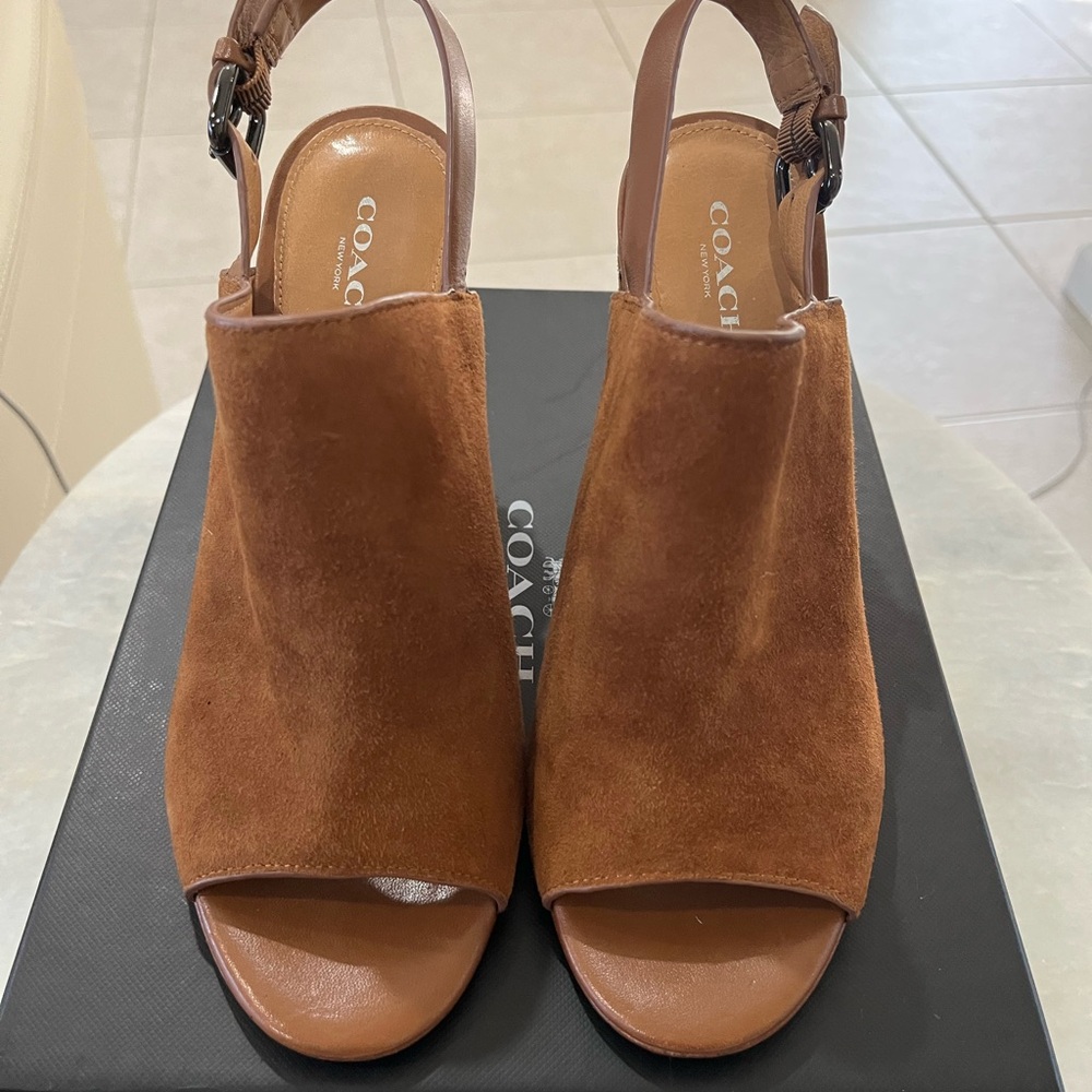 Coach Brown Suede Open-Toe Slingback Mules